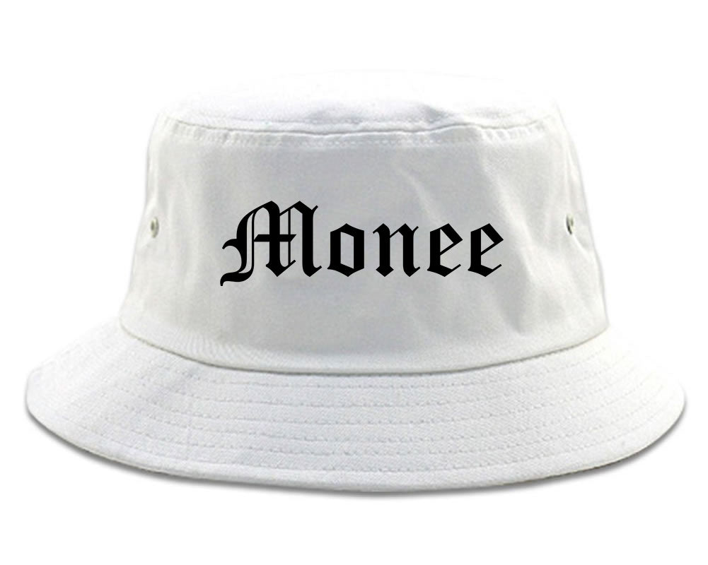 Monee Illinois IL Old English Mens Bucket Hat White
