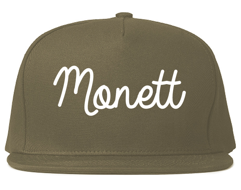 Monett Missouri MO Script Mens Snapback Hat Grey