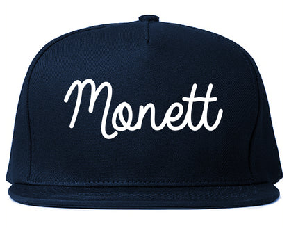 Monett Missouri MO Script Mens Snapback Hat Navy Blue