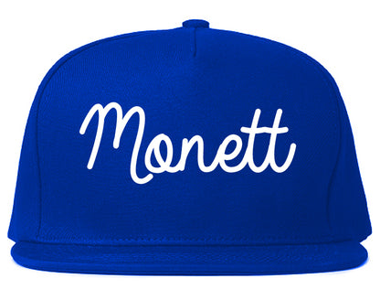 Monett Missouri MO Script Mens Snapback Hat Royal Blue