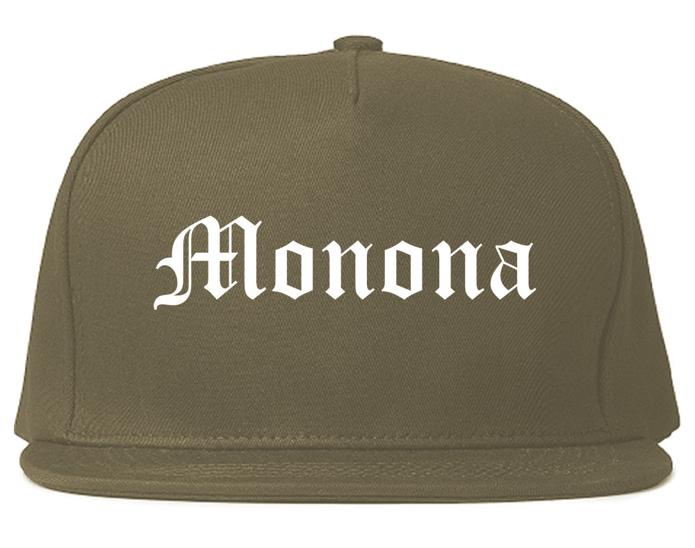 Monona Wisconsin WI Old English Mens Snapback Hat Grey