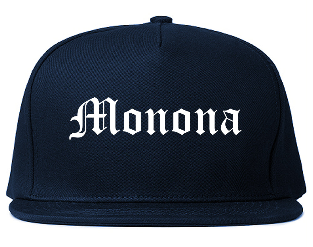 Monona Wisconsin WI Old English Mens Snapback Hat Navy Blue