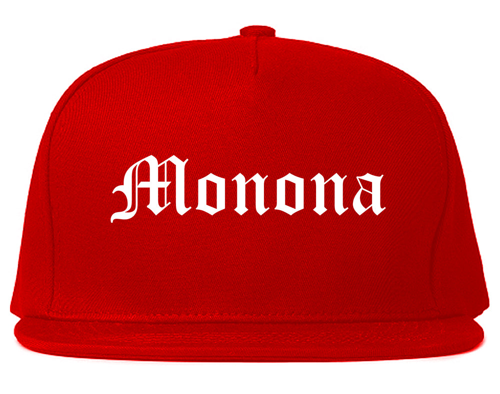 Monona Wisconsin WI Old English Mens Snapback Hat Red