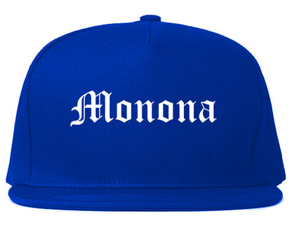 Monona Wisconsin WI Old English Mens Snapback Hat Royal Blue