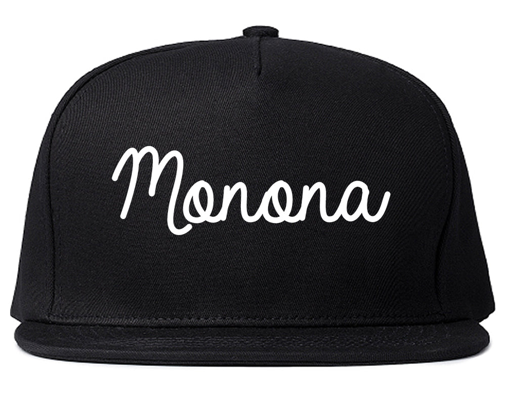 Monona Wisconsin WI Script Mens Snapback Hat Black
