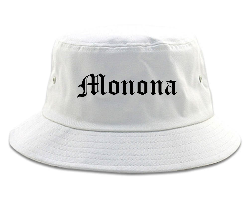 Monona Wisconsin WI Old English Mens Bucket Hat White