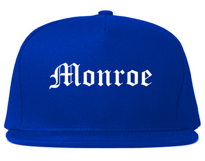 Monroe Georgia GA Old English Mens Snapback Hat Royal Blue