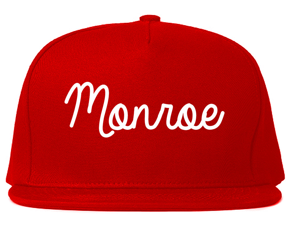 Monroe Ohio OH Script Mens Snapback Hat Red