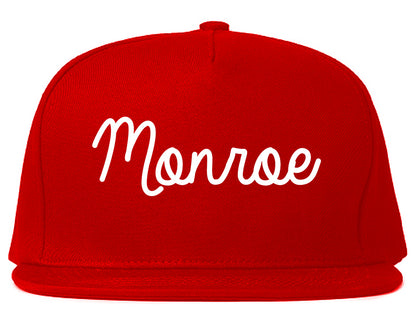 Monroe Wisconsin WI Script Mens Snapback Hat Red
