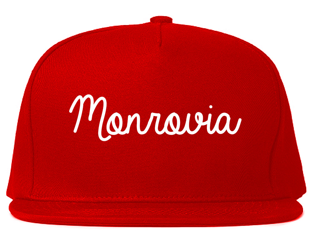 Monrovia California CA Script Mens Snapback Hat Red