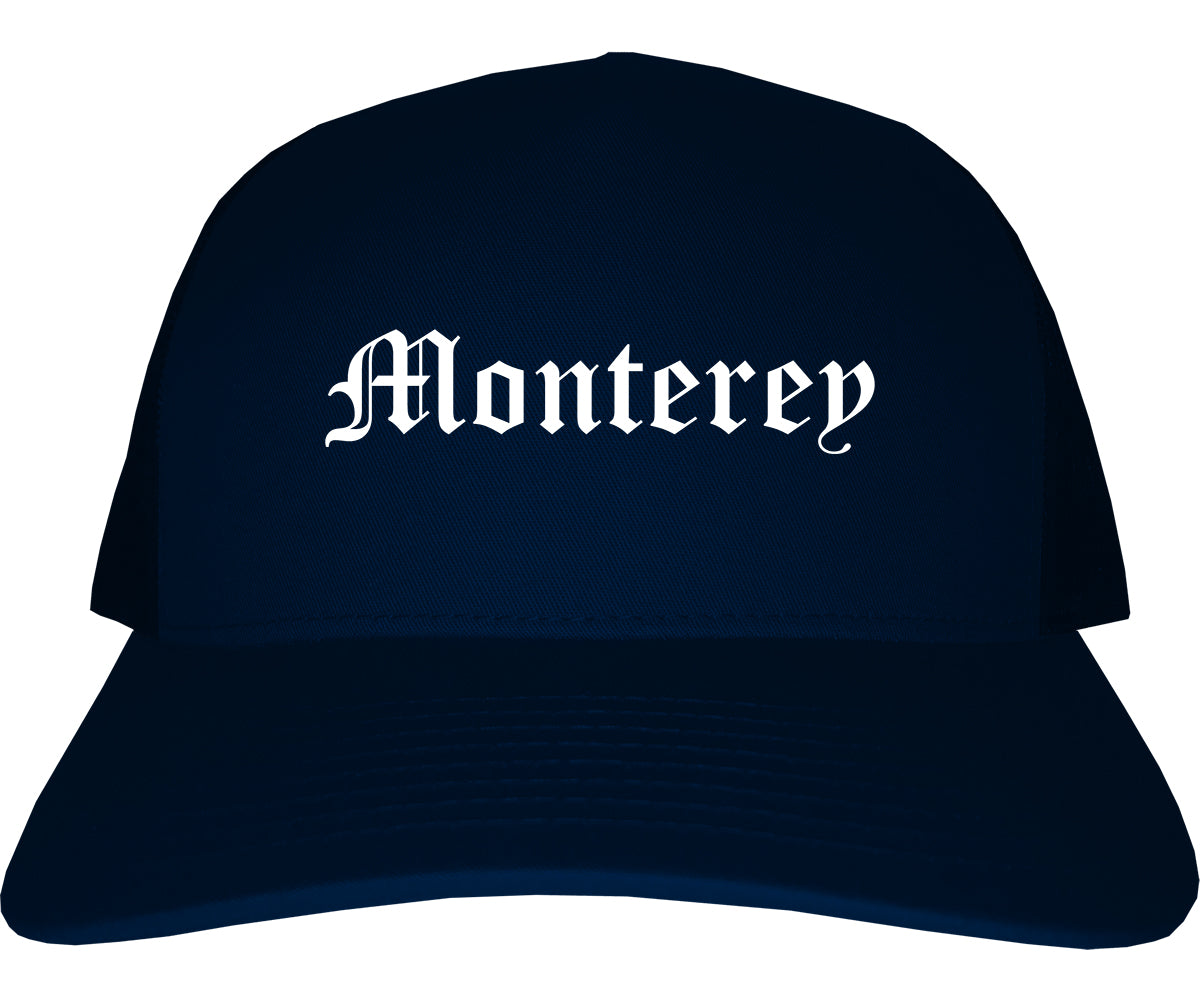 Monterey California CA Old English Mens Trucker Hat Cap Navy Blue