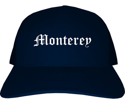 Monterey California CA Old English Mens Trucker Hat Cap Navy Blue