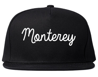 Monterey California CA Script Mens Snapback Hat Black