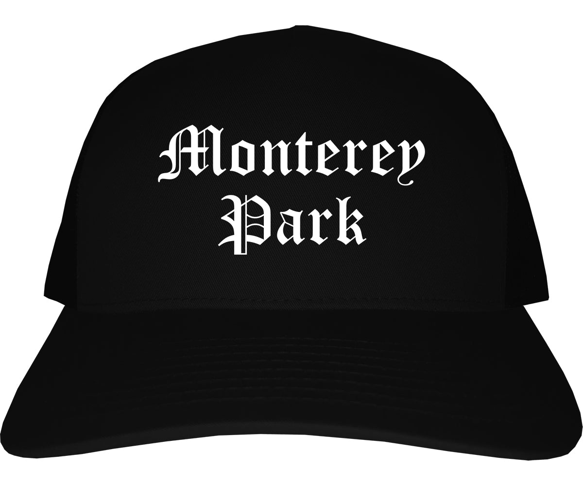 Monterey Park California CA Old English Mens Trucker Hat Cap Black