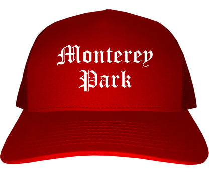 Monterey Park California CA Old English Mens Trucker Hat Cap Red