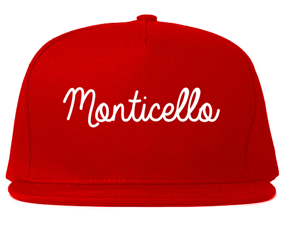 Monticello Arkansas AR Script Mens Snapback Hat Red