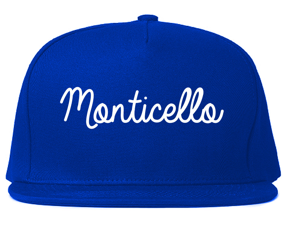 Monticello Arkansas AR Script Mens Snapback Hat Royal Blue