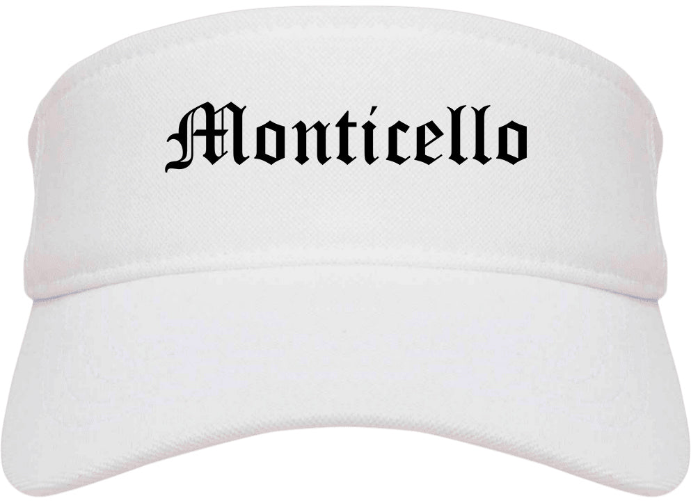 Monticello Arkansas AR Old English Mens Visor Cap Hat White