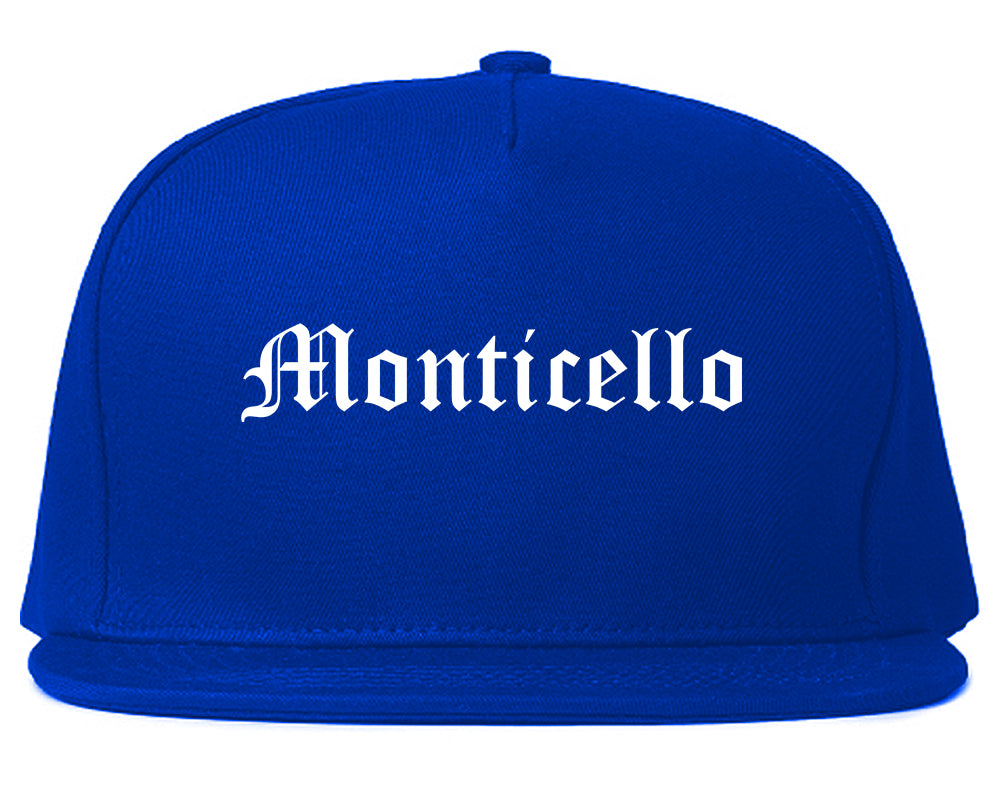 Monticello Illinois IL Old English Mens Snapback Hat Royal Blue
