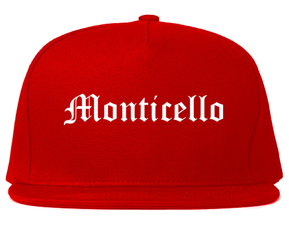 Monticello Indiana IN Old English Mens Snapback Hat Red
