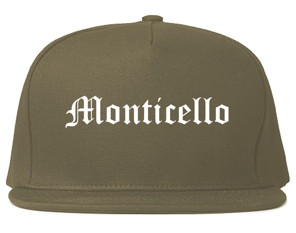 Monticello New York NY Old English Mens Snapback Hat Grey