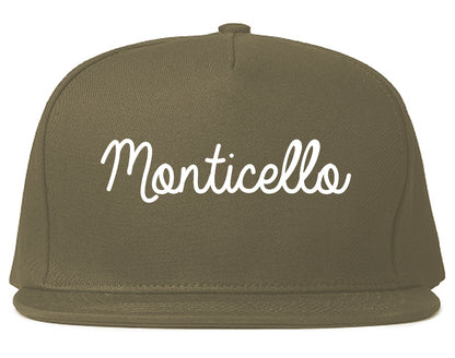 Monticello New York NY Script Mens Snapback Hat Grey