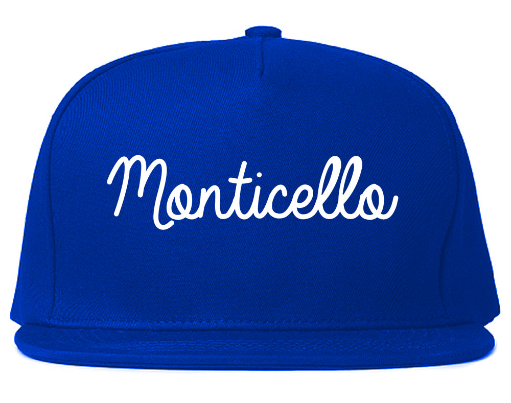 Monticello New York NY Script Mens Snapback Hat Royal Blue