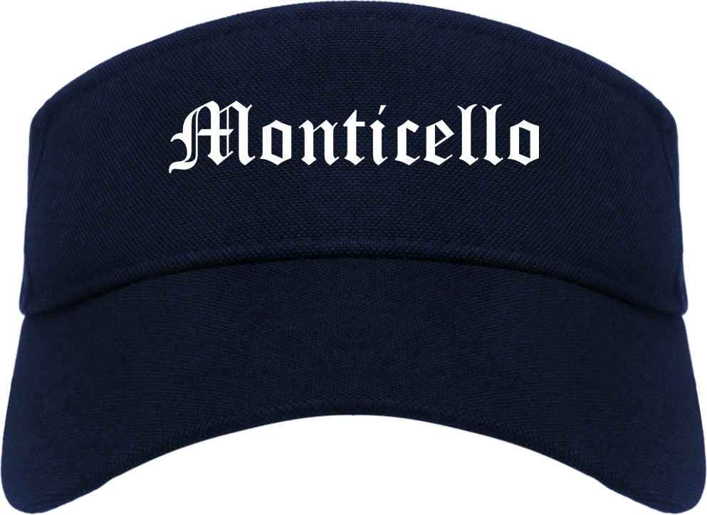 Monticello New York NY Old English Mens Visor Cap Hat Navy Blue