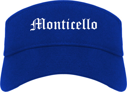 Monticello New York NY Old English Mens Visor Cap Hat Royal Blue