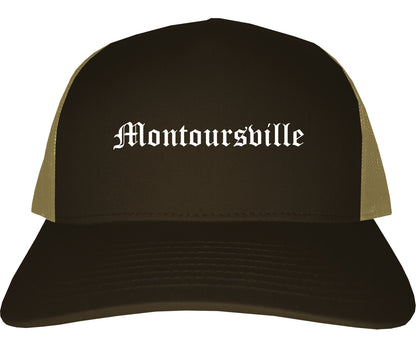 Montoursville Pennsylvania PA Old English Mens Trucker Hat Cap Brown