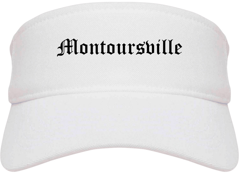 Montoursville Pennsylvania PA Old English Mens Visor Cap Hat White