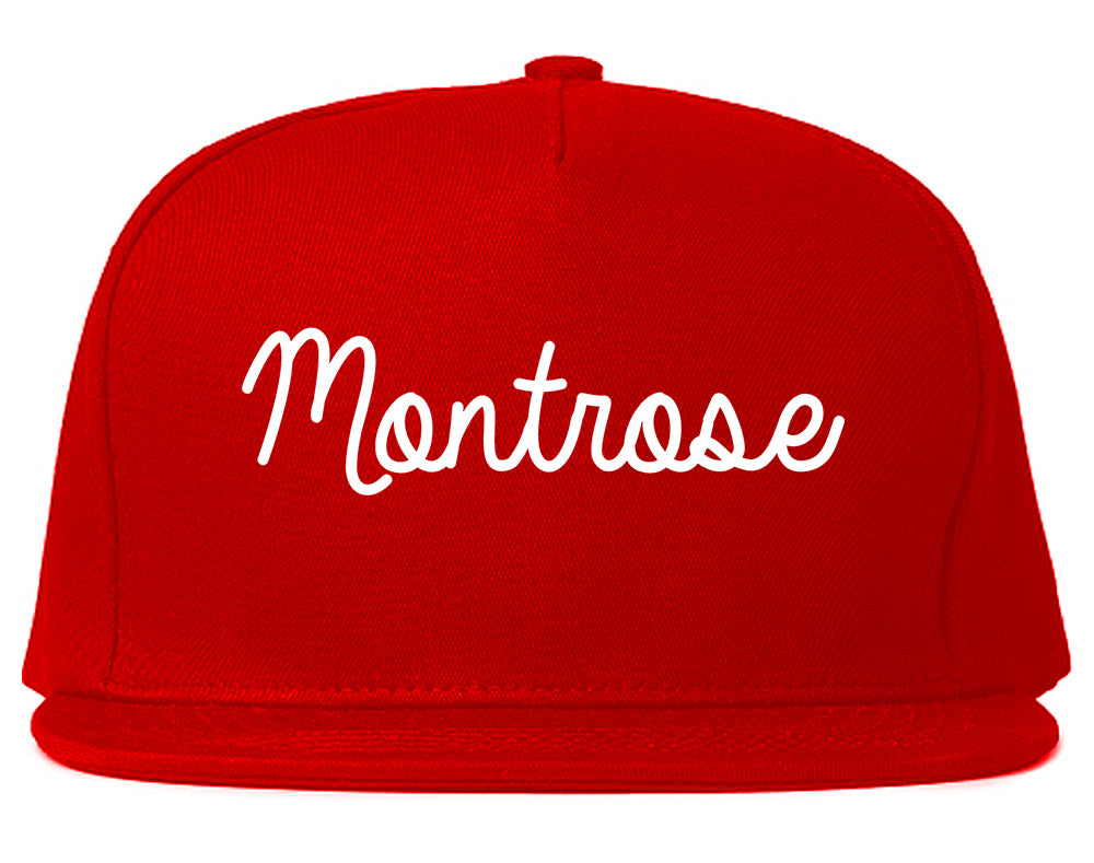 Montrose Colorado CO Script Mens Snapback Hat Red