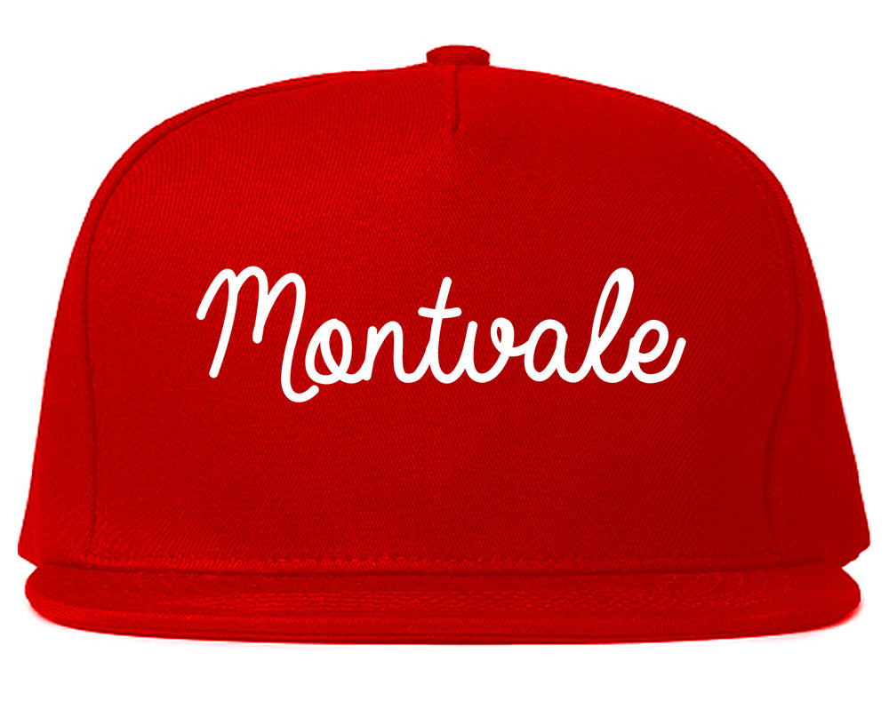Montvale New Jersey NJ Script Mens Snapback Hat Red