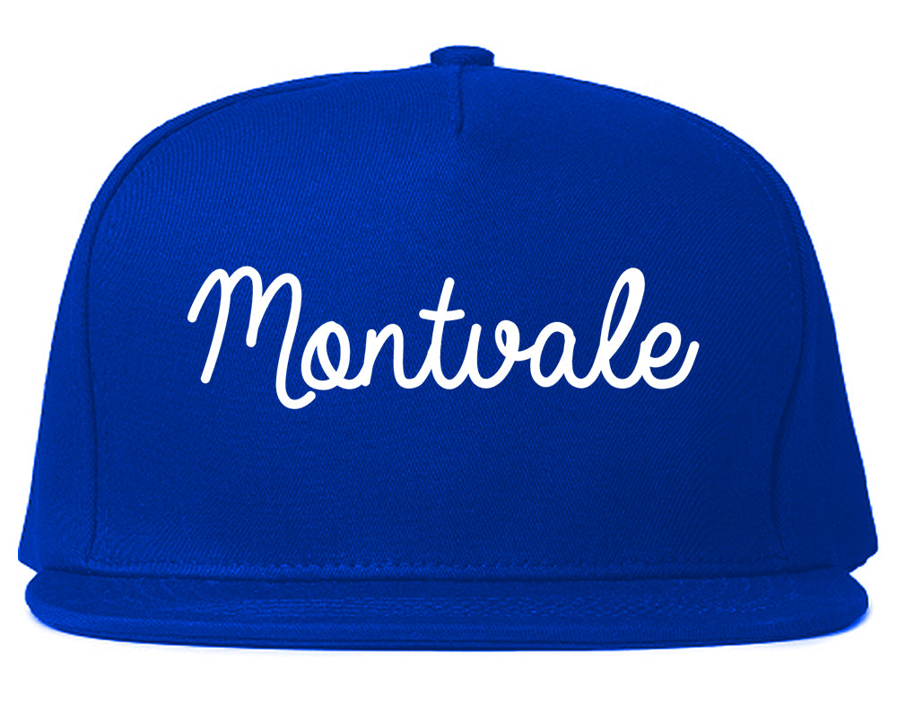 Montvale New Jersey NJ Script Mens Snapback Hat Royal Blue