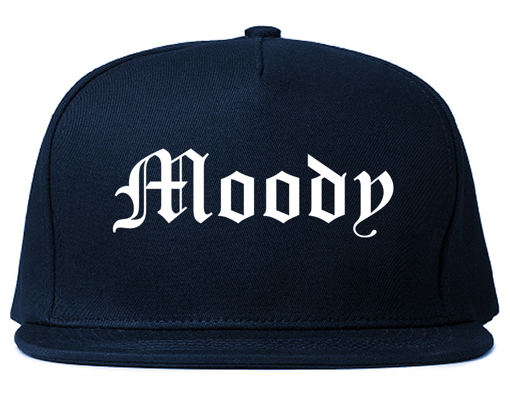 Moody Alabama AL Old English Mens Snapback Hat Navy Blue
