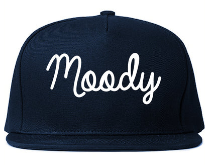 Moody Alabama AL Script Mens Snapback Hat Navy Blue
