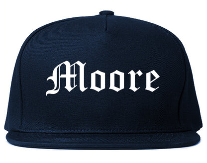 Moore Oklahoma OK Old English Mens Snapback Hat Navy Blue