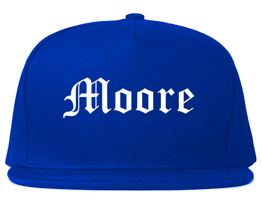 Moore Oklahoma OK Old English Mens Snapback Hat Royal Blue