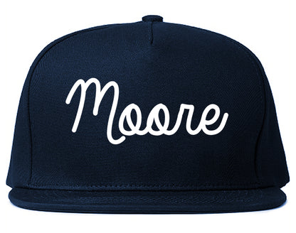Moore Oklahoma OK Script Mens Snapback Hat Navy Blue