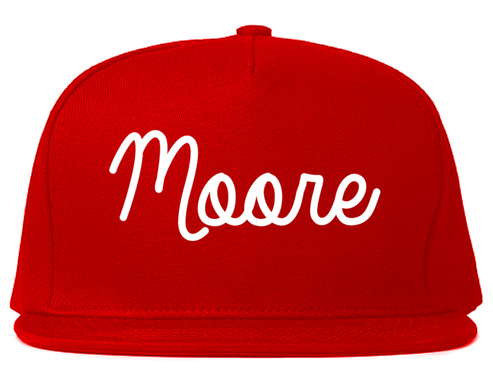 Moore Oklahoma OK Script Mens Snapback Hat Red