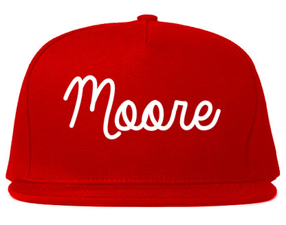 Moore Oklahoma OK Script Mens Snapback Hat Red