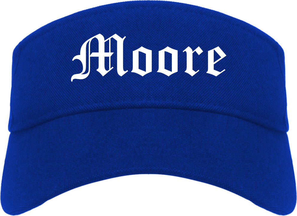 Moore Oklahoma OK Old English Mens Visor Cap Hat Royal Blue