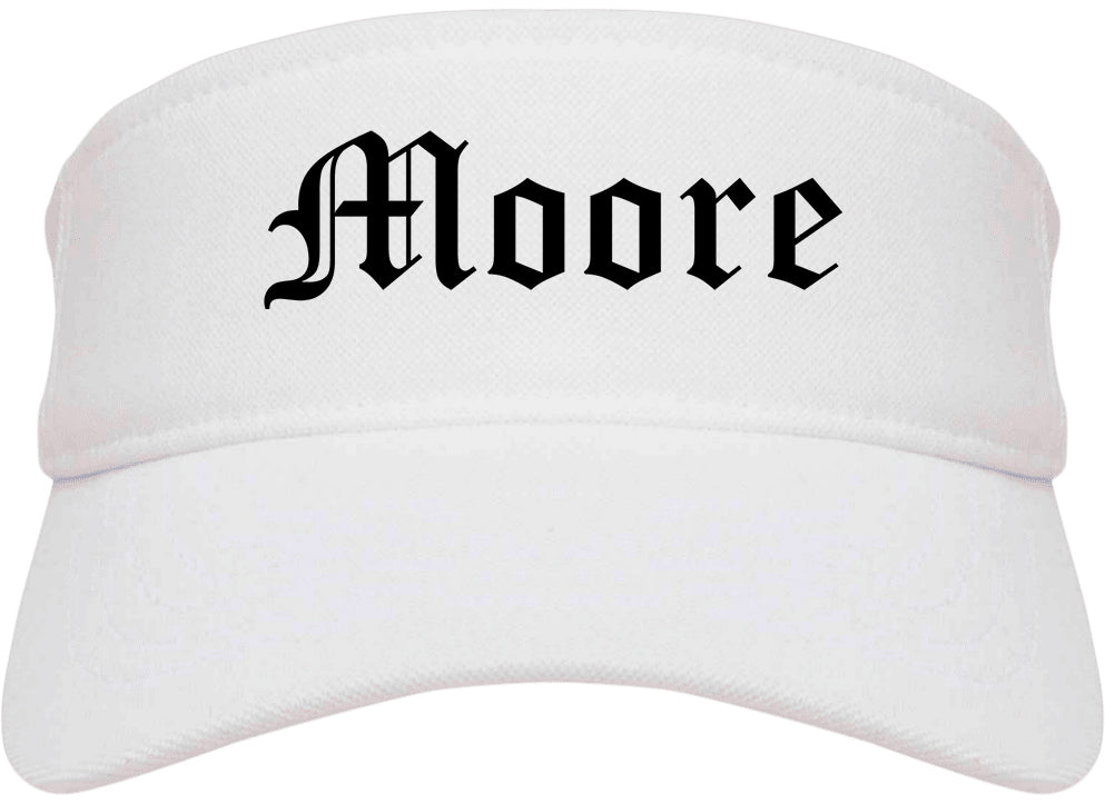Moore Oklahoma OK Old English Mens Visor Cap Hat White