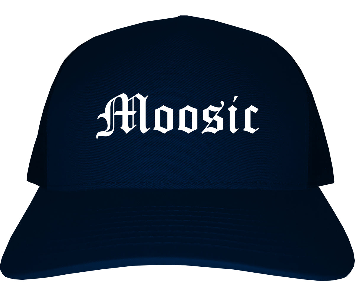 Moosic Pennsylvania PA Old English Mens Trucker Hat Cap Navy Blue