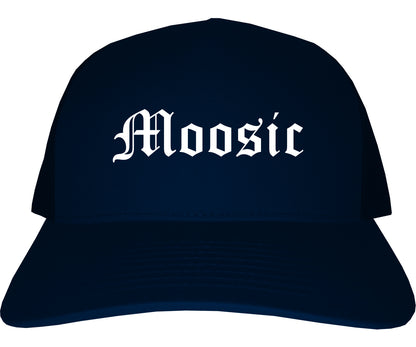 Moosic Pennsylvania PA Old English Mens Trucker Hat Cap Navy Blue