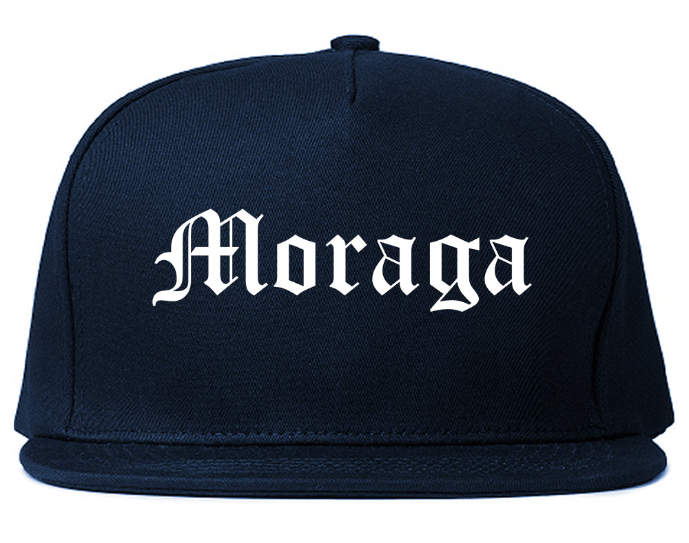 Moraga California CA Old English Mens Snapback Hat Navy Blue