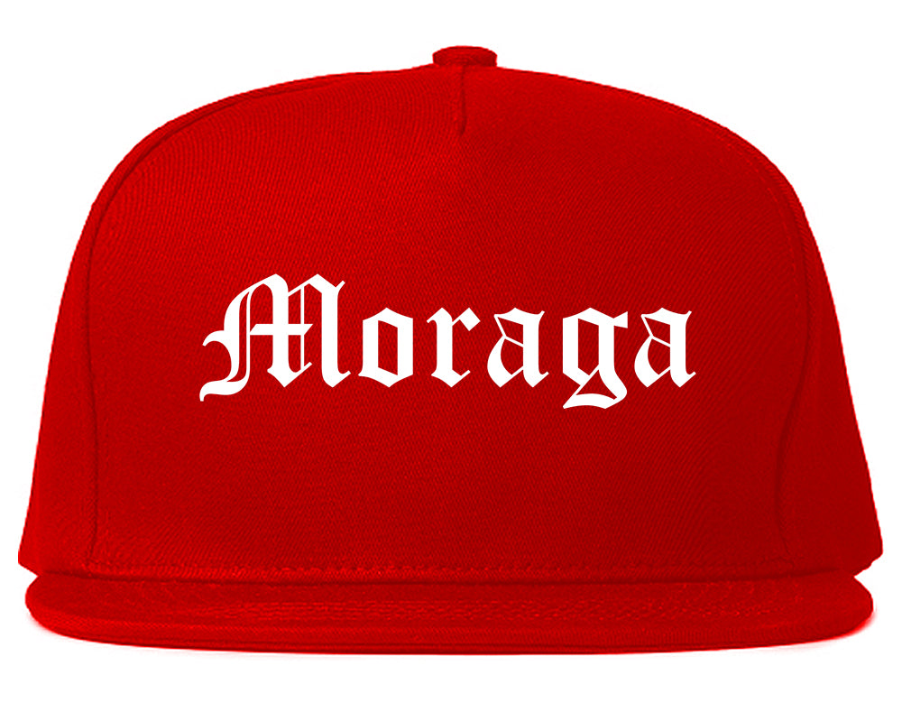Moraga California CA Old English Mens Snapback Hat Red