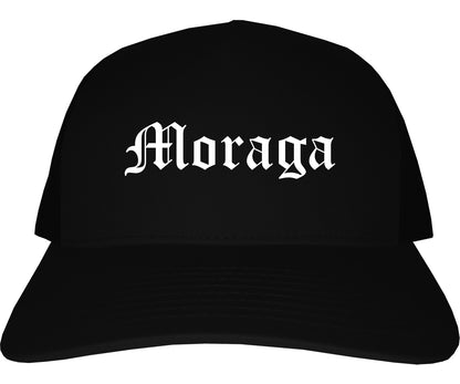 Moraga California CA Old English Mens Trucker Hat Cap Black