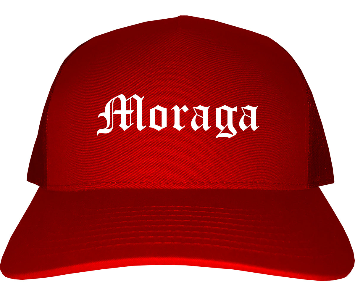 Moraga California CA Old English Mens Trucker Hat Cap Red