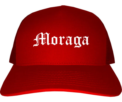 Moraga California CA Old English Mens Trucker Hat Cap Red